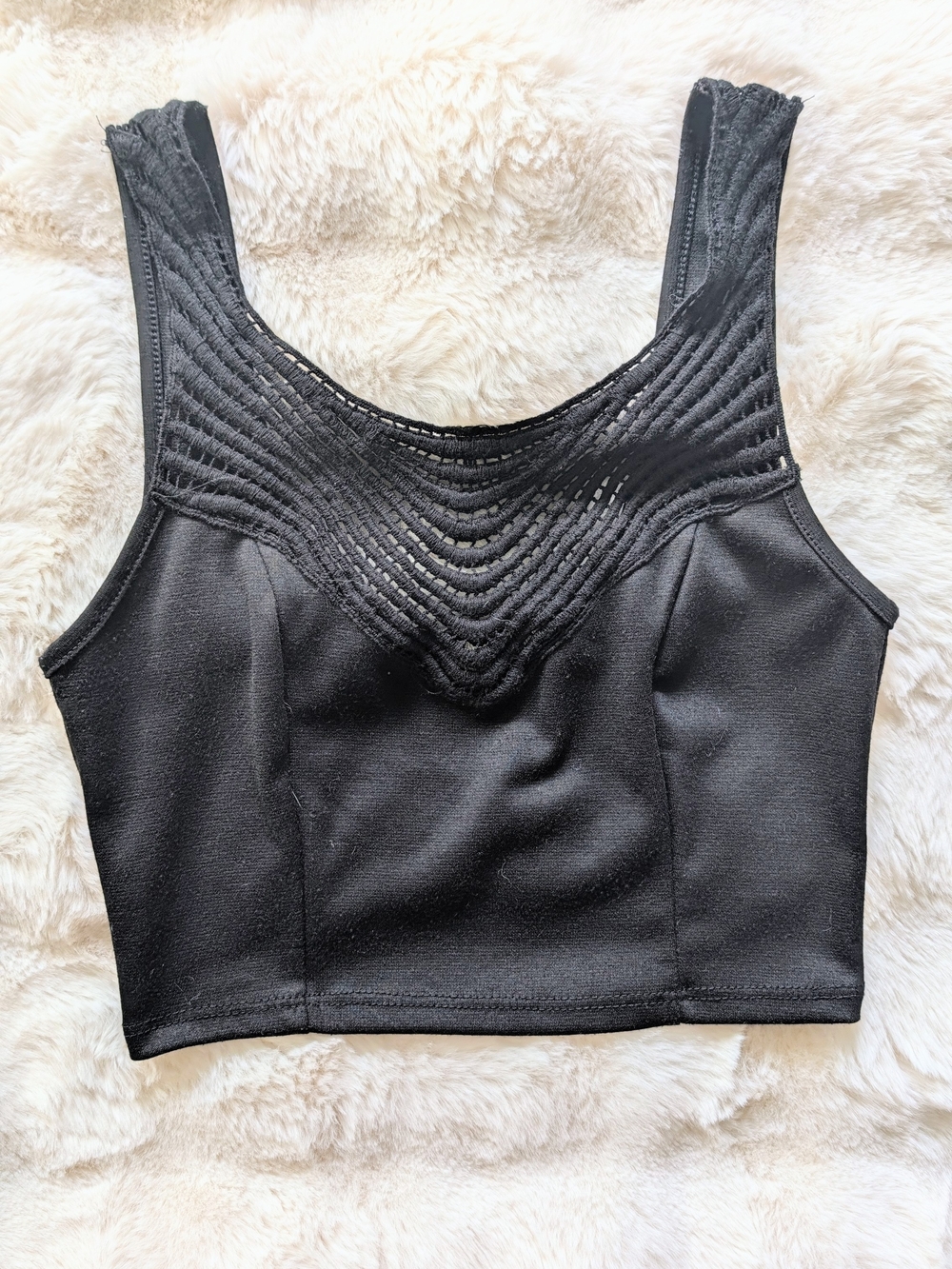 Black With Crochet Detailing Tank Crop Top -  Women Tops
